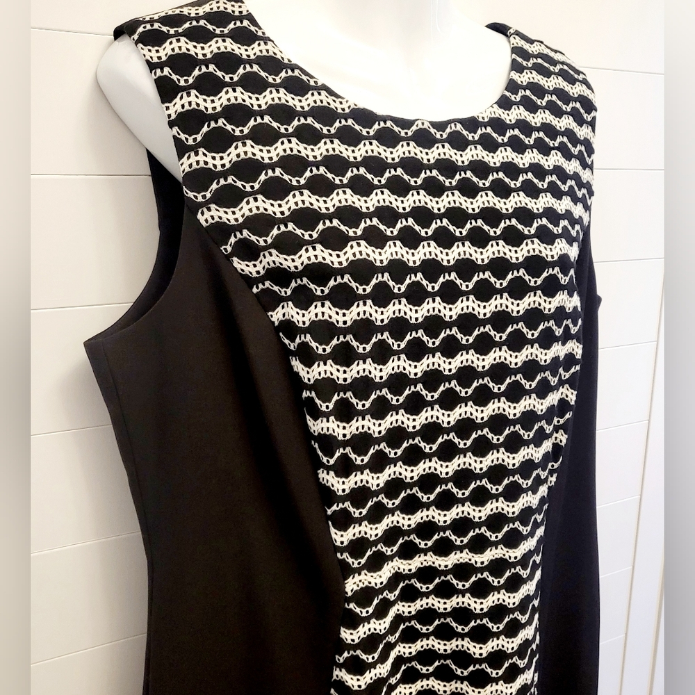 Black Label Evan Picone Women's Dress Sz 16 Black White Crochet Sleeveless Plus